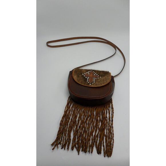 MONTANA SILVERSMITHS LEATHER CROSS HAIR FRINGED SHOULDER BAG PURSE HOT UNIQUE - Picture 1 of 8